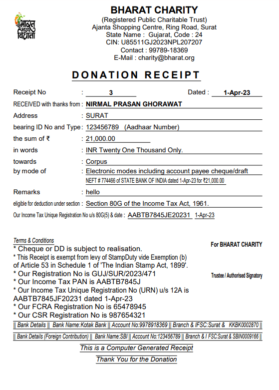 GENERATE DONATION RECEIPT AND FORM 10BD TALLY CUSTOMISATION WITH TDL CA Nirmal Ghorawat's Blog